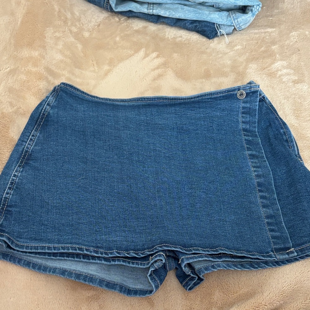 Love Tree Denim Wrap Skort Shorts - Blue